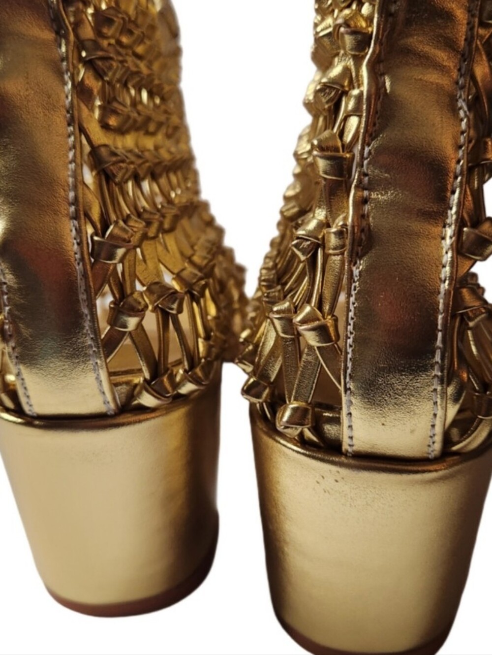 FSJ Gold Woven Caged SummerBlock Heel Bootie Size 10 Nwob - Picture 8 of 14